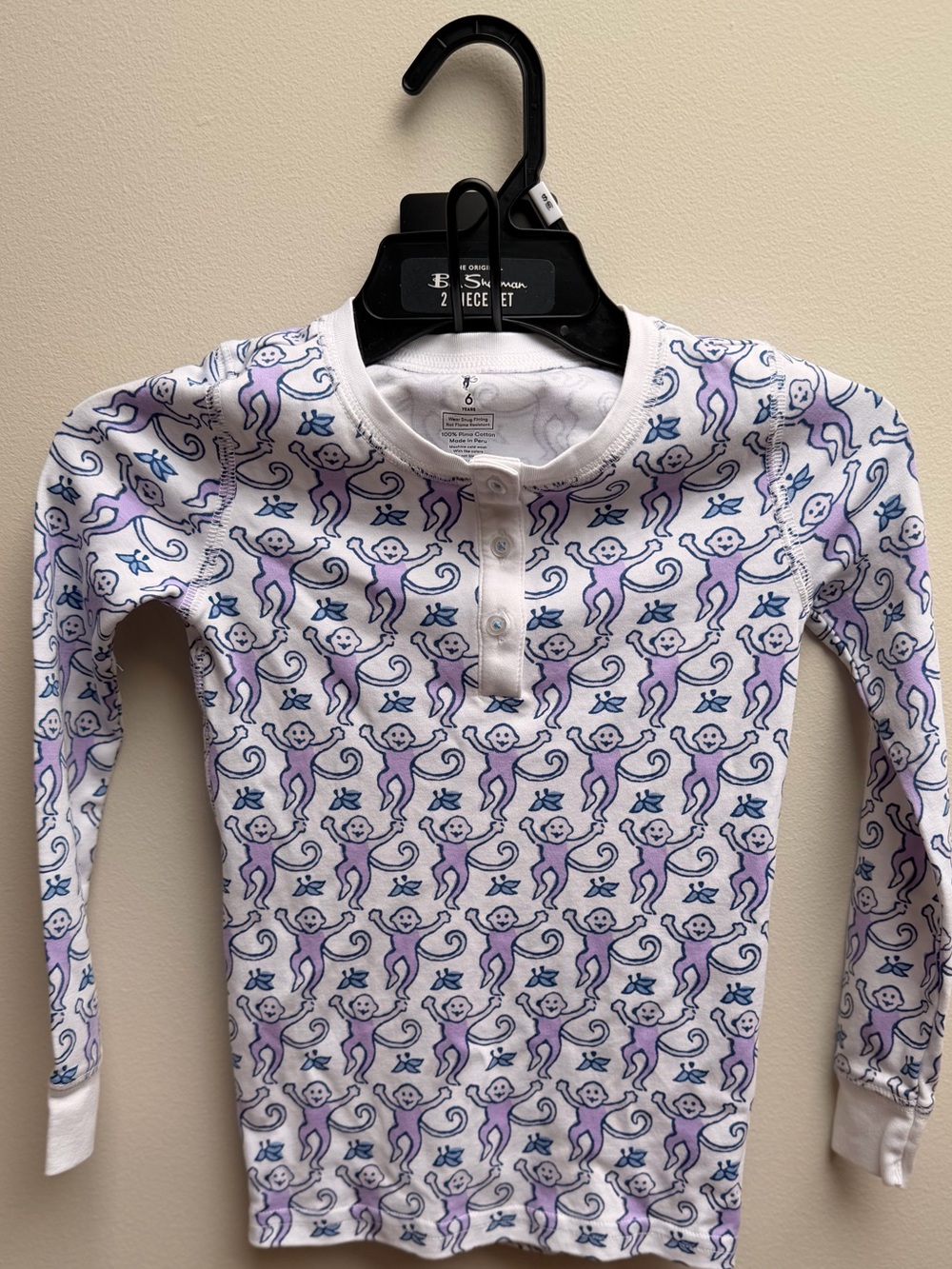 Roller Rabbit White Henley Top with Purple and Blue Monkey Print